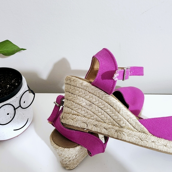 Pink canvas espadrille wedges EU 37 jute rope trim, adjustable ankle straps - Picture 3 of 7